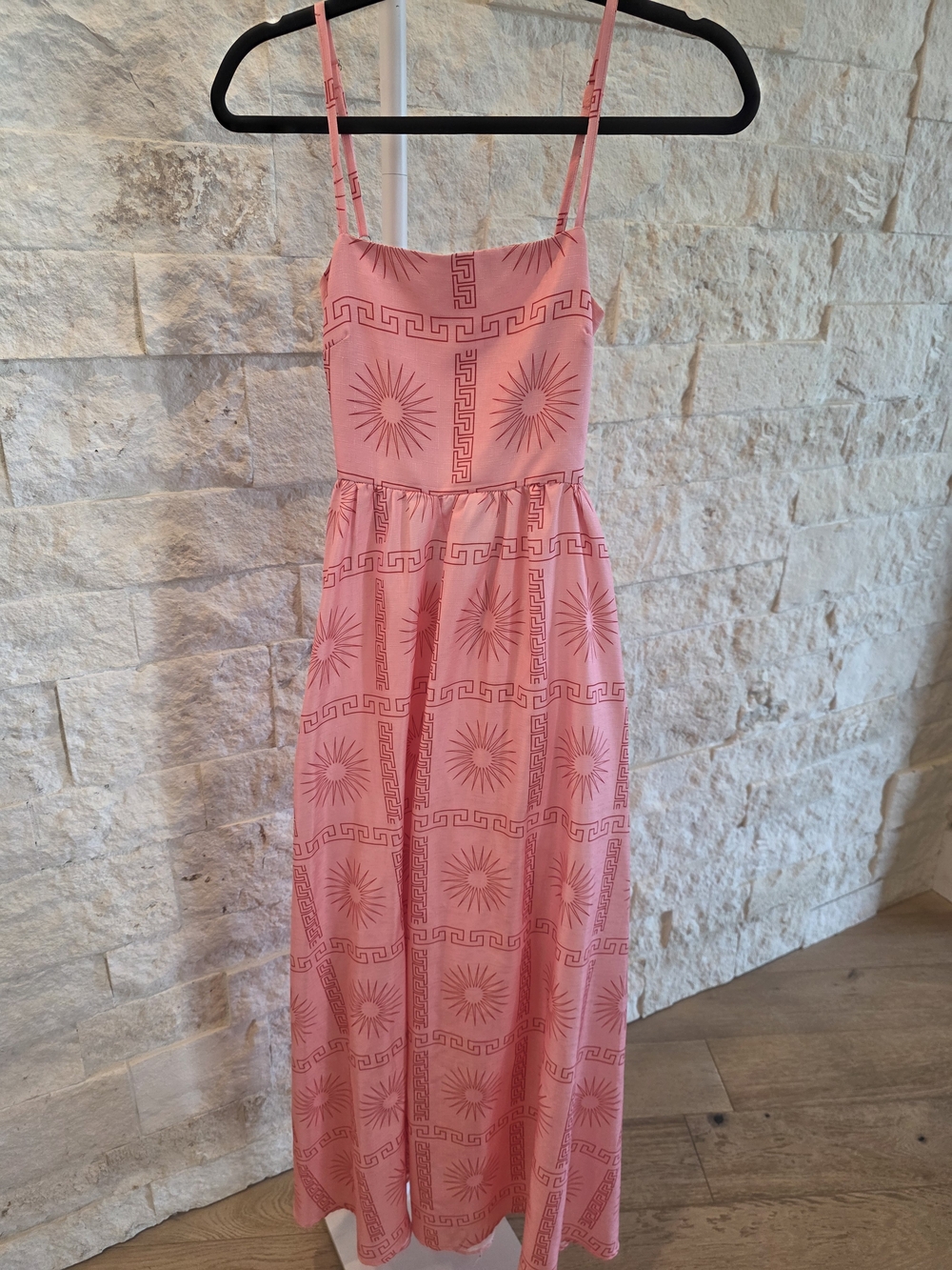 Pink Sunburst Spaghetti-Strap Maxi Dress